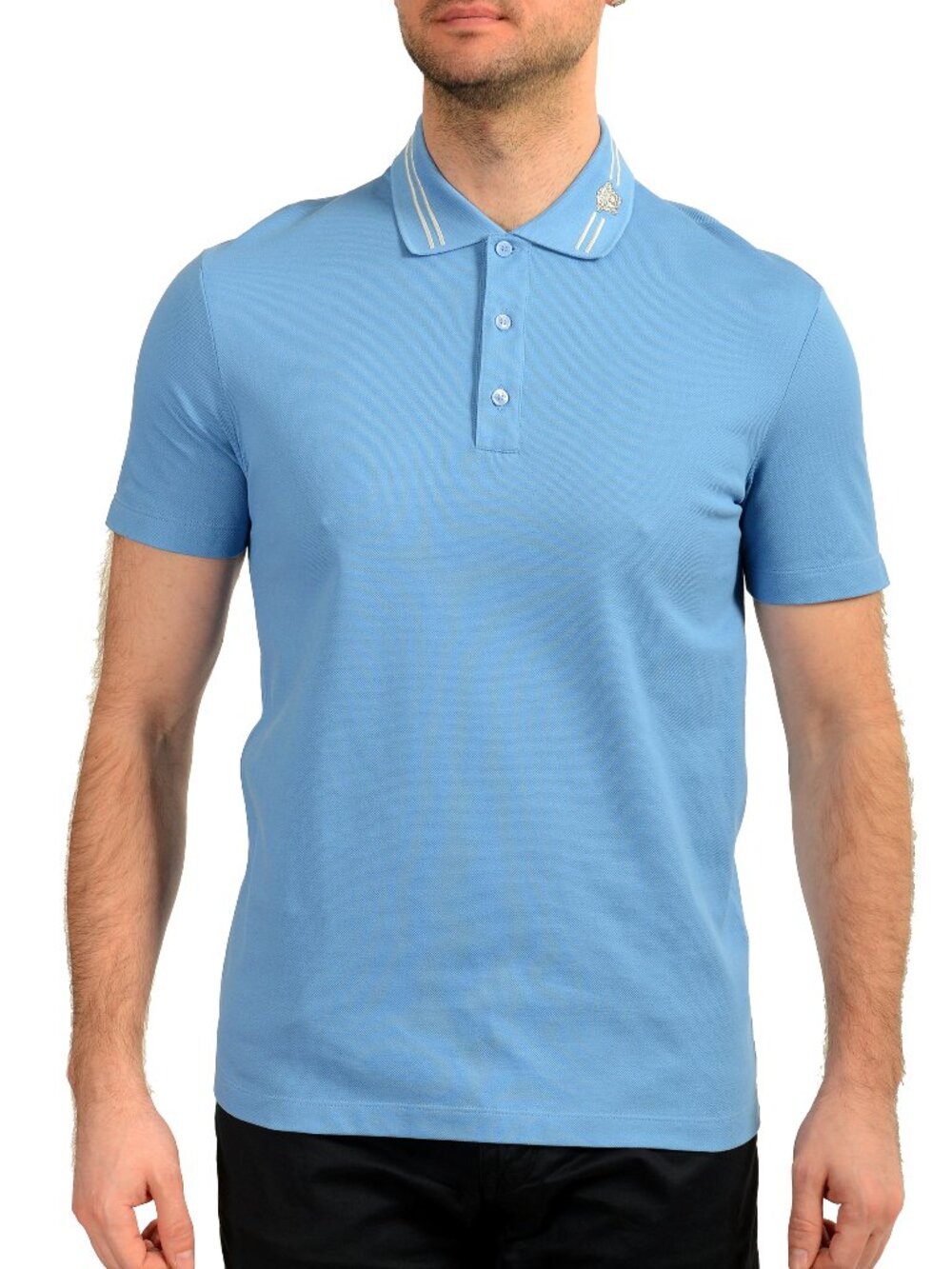 Versace Men's Blue Medusa Logo Embroidery Short Sleeve Polo Shirt US XL IT 54